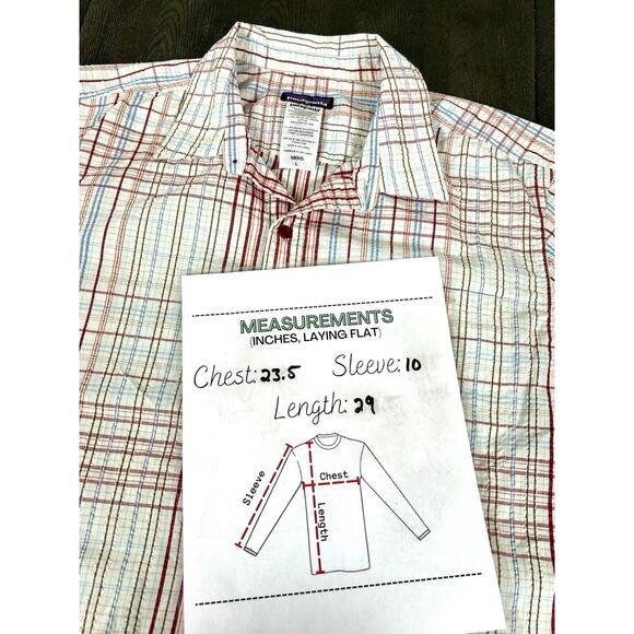 Patagonia Button Up Shirt Puckerware Seersucker Plaid Check Short Sleeve Large - Picture 10 of 11